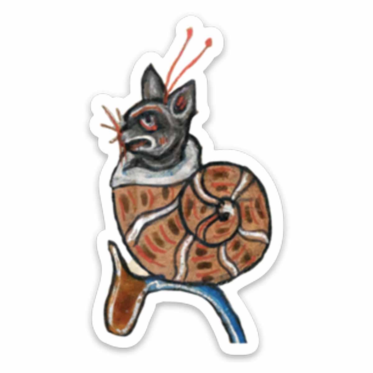 Medieval Marginalia Snail Cat Vinyl Sticker