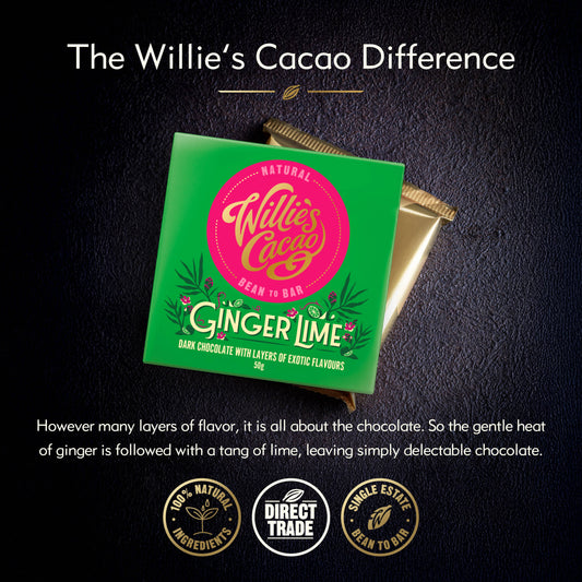 Ginger Lime. Dark Chocolate bar (70% Cacao) w. Ginger & Lime. Vegan