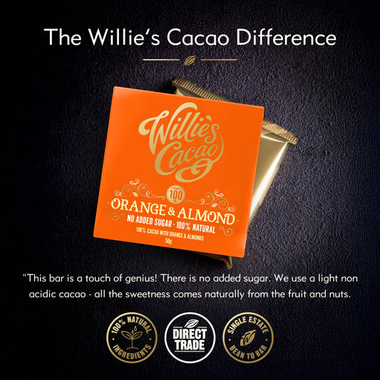 Orange & Almond 100% Cacao bar. No Added Sugar. Vegan