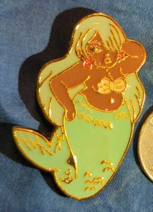 Green Haired 'Standing' Mermaid Enamel Pin