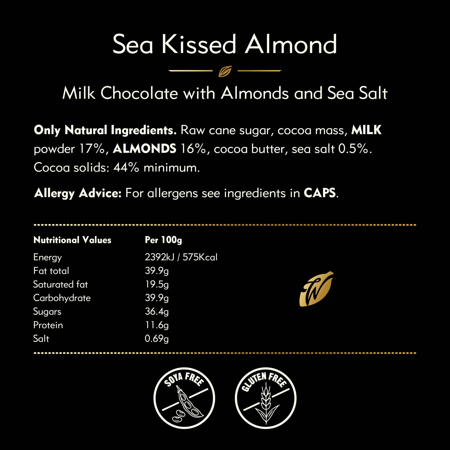 Sea Kissed Almond. Milk Chocolate bar w. Almonds & Sea Salt