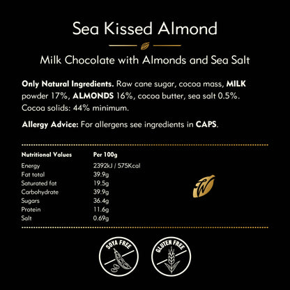 Sea Kissed Almond. Milk Chocolate bar w. Almonds & Sea Salt