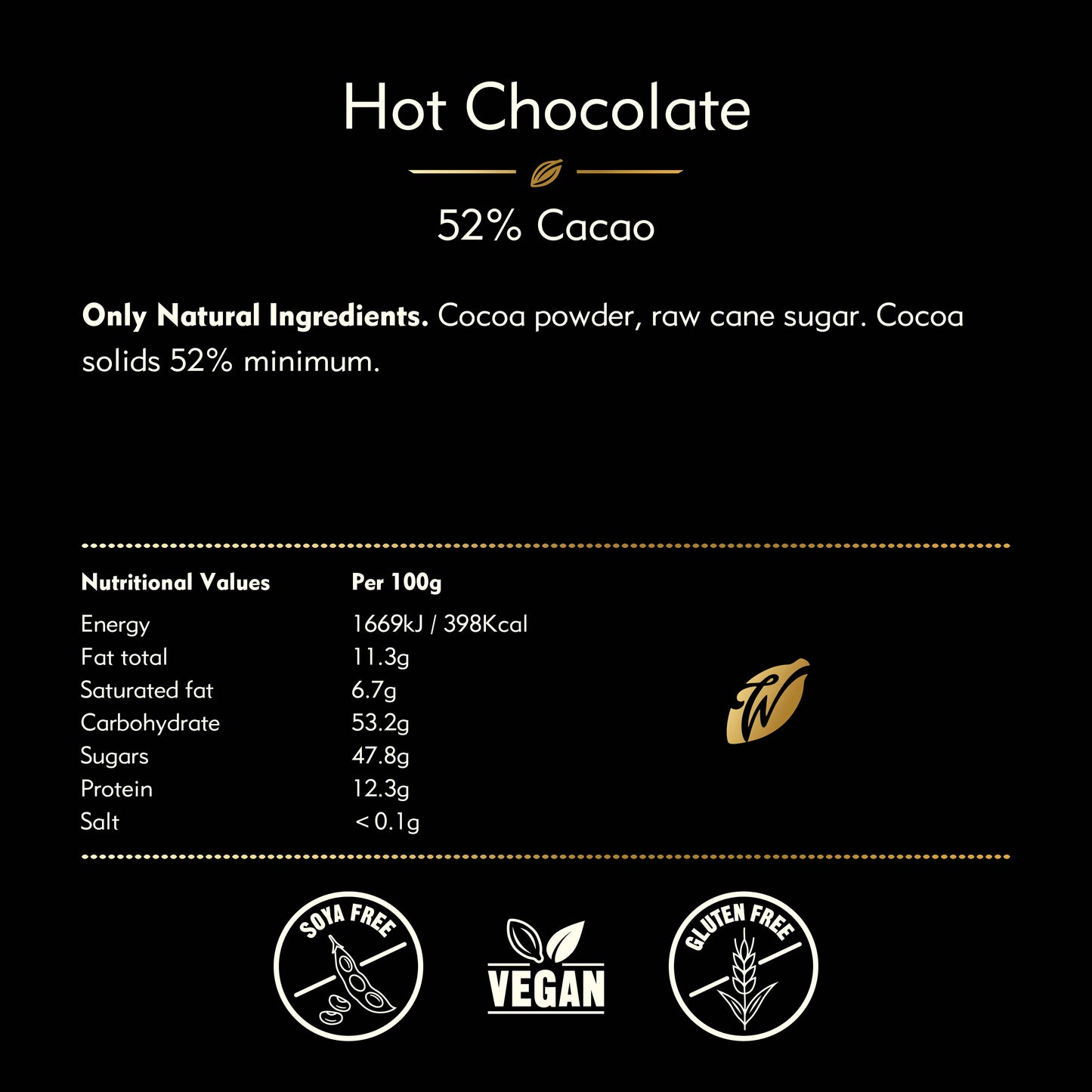 Luxury Hot Chocolate, 52% cocoa. SOFI Winner. Vegan