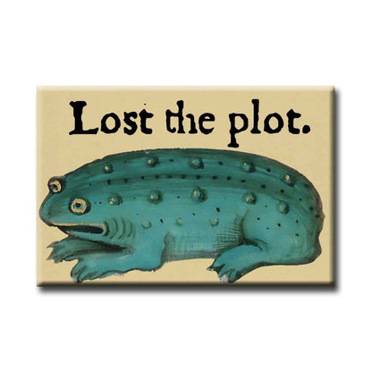 Teal frog with 'Lost the plot.' text on a beige background
