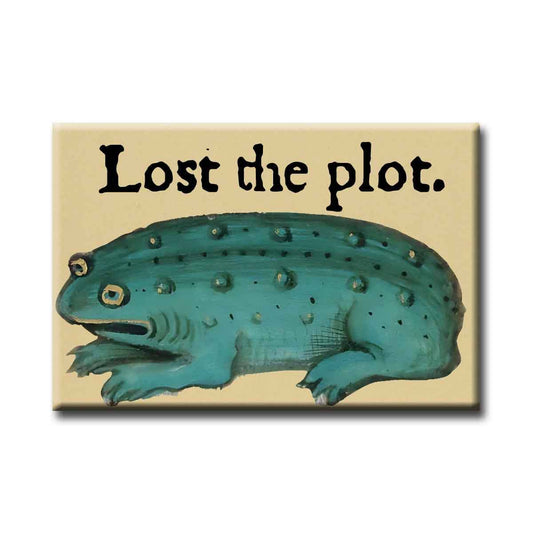 Teal frog with 'Lost the plot.' text on a beige background