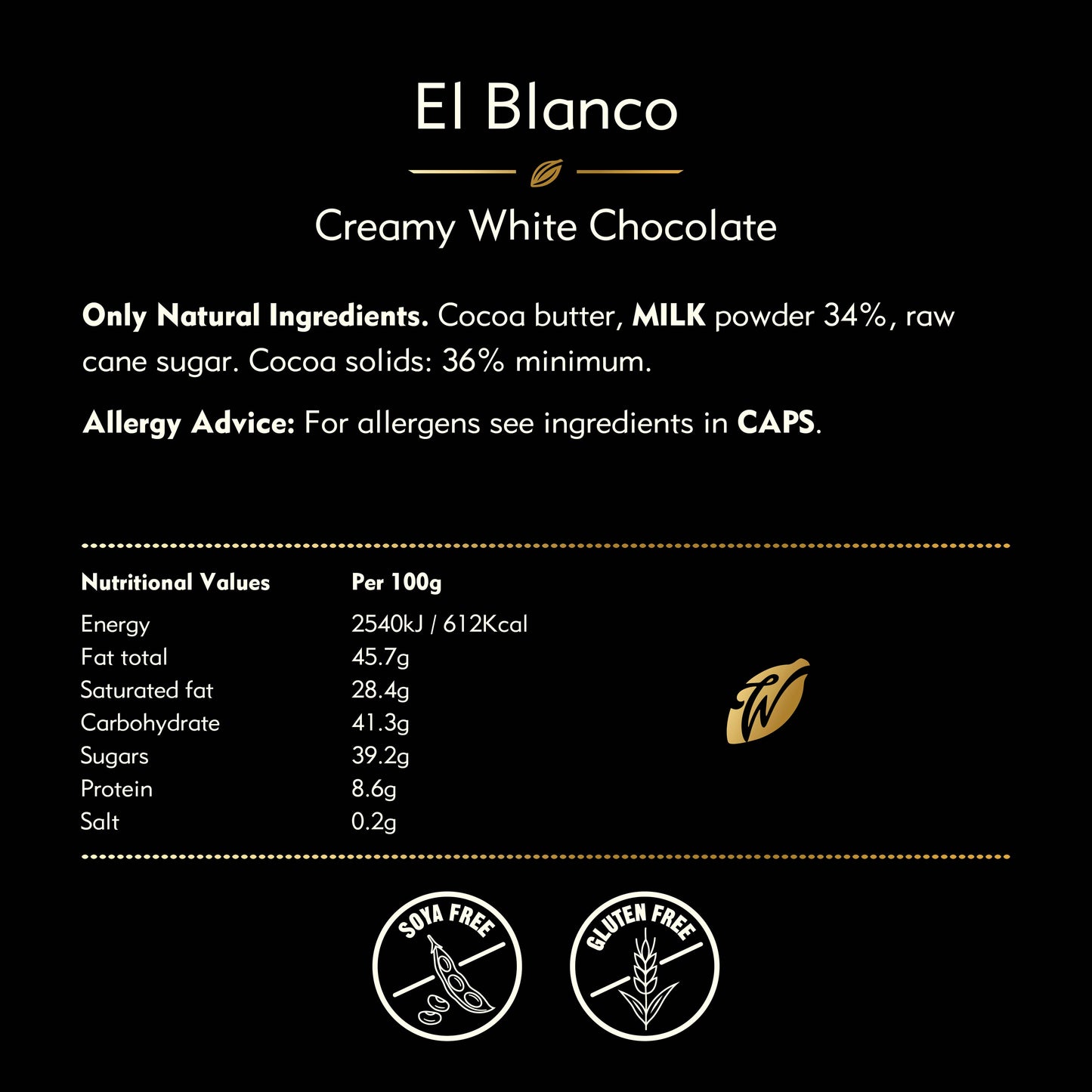 El Blanco. Creamy White Chocolate bar, 34% cocoa