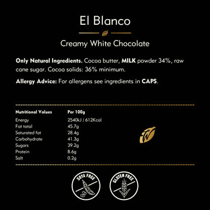 El Blanco. Creamy White Chocolate bar, 34% cocoa