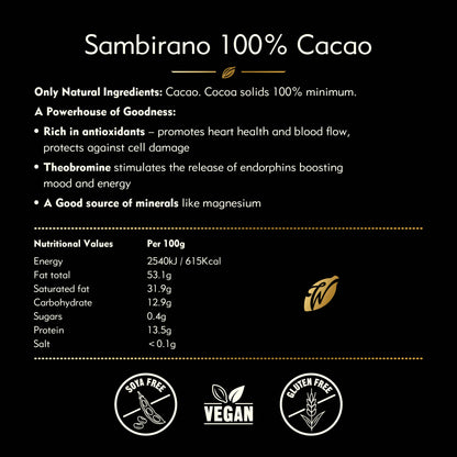 100% Sambirano Cacao for Cooking. Summer Fruit Notes. Vegan.