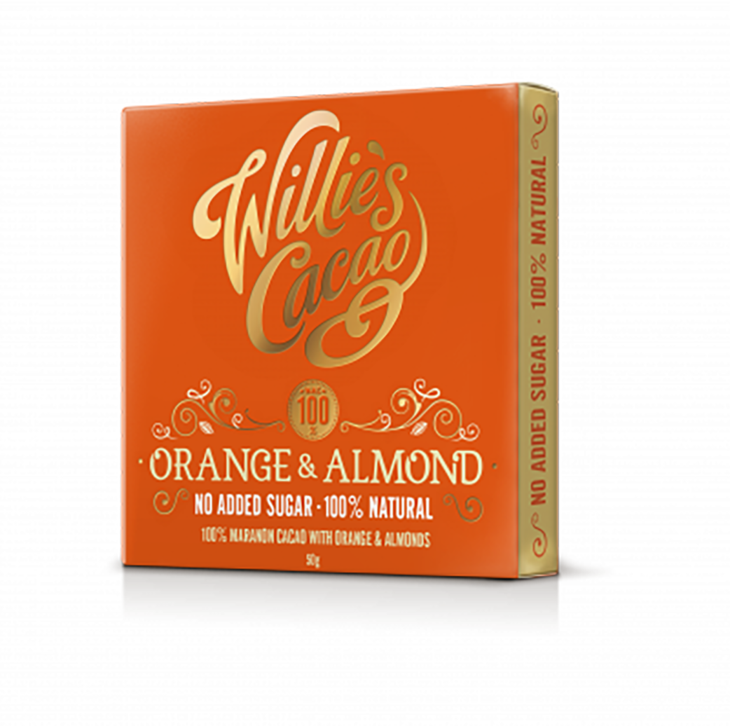 Orange & Almond 100% Cacao bar. No Added Sugar. Vegan