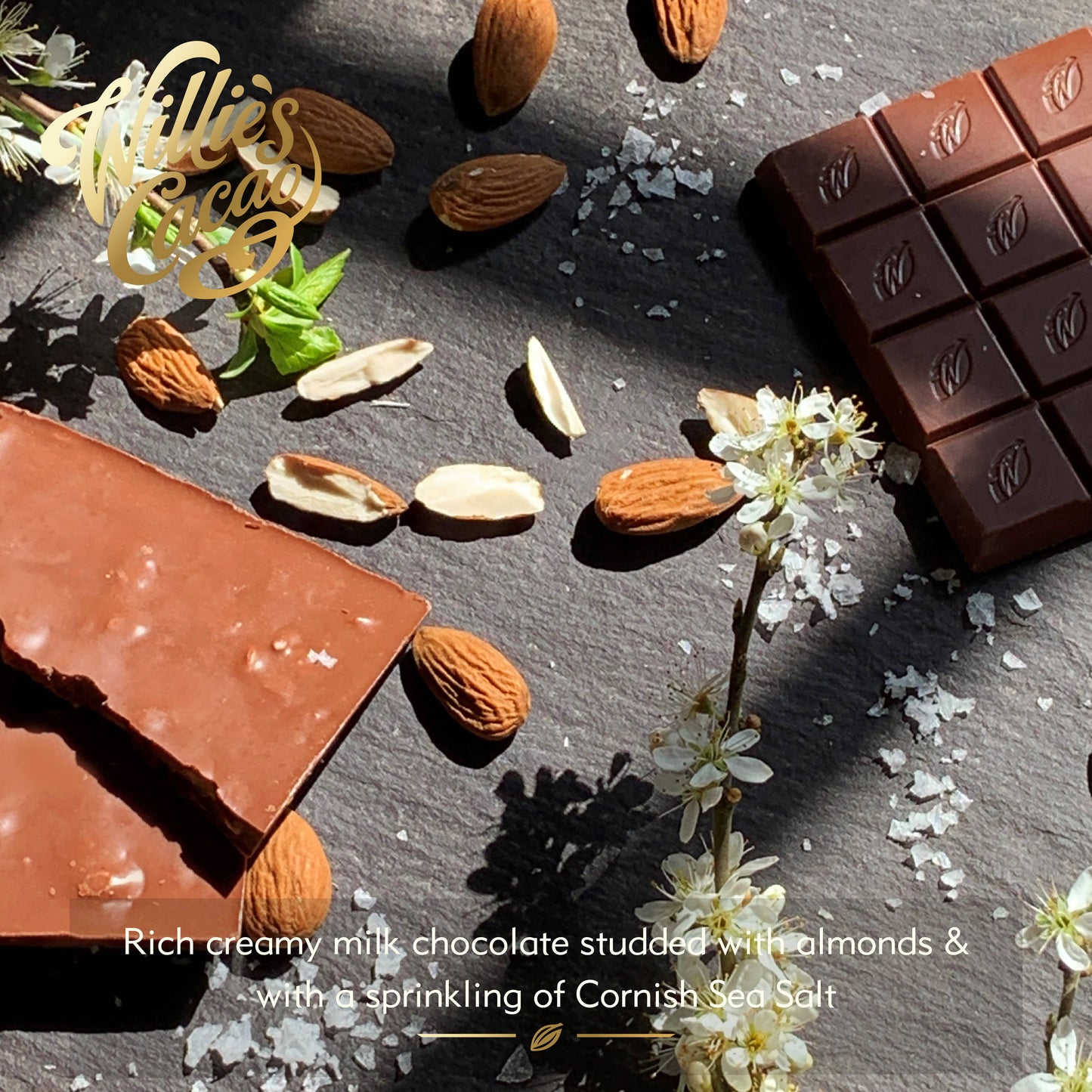 Sea Kissed Almond. Milk Chocolate bar w. Almonds & Sea Salt