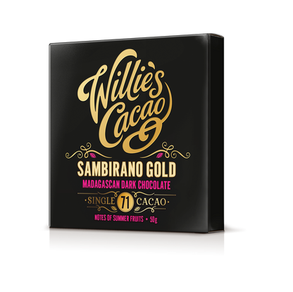 Sambirano 71% dark chocolate. Fruit notes. Vegan. 50g bar