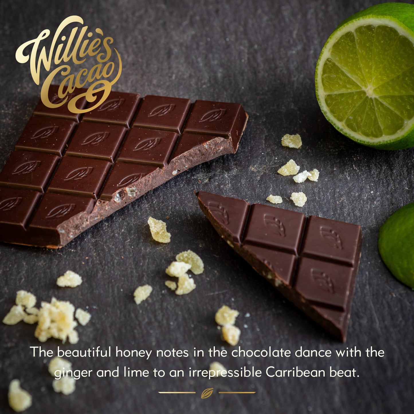 Ginger Lime. Dark Chocolate bar (70% Cacao) w. Ginger & Lime. Vegan