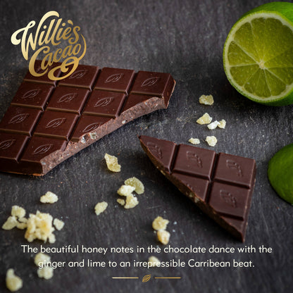 Ginger Lime. Dark Chocolate bar (70% Cacao) w. Ginger & Lime. Vegan