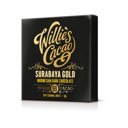 Surabaya 69% dark chocolate. Caramel notes. Vegan. 50g bar