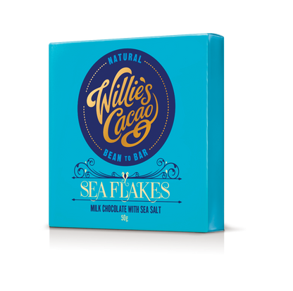 Sea Flakes. Milk chocolate with flakes of Sea Salt. 50g bar
