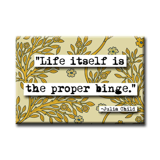 Decorative box with floral pattern and Julia Child quote on a white background