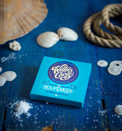Sea Flakes. Milk chocolate with flakes of Sea Salt. 50g bar