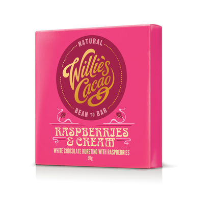 Raspberries & Cream. White Chocolate with Raspberries bar