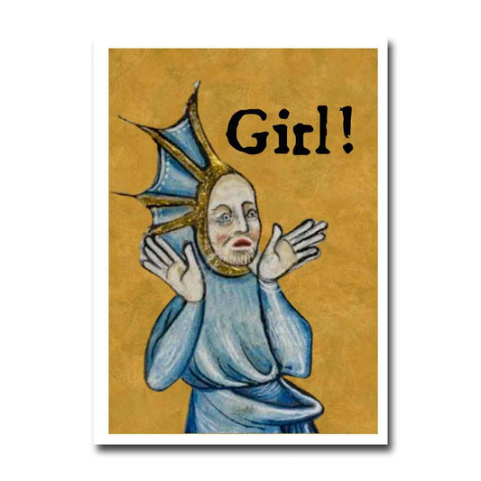 Medieval Marginalia Girl Blank Greeting Card