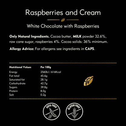 Raspberries & Cream. White Chocolate with Raspberries bar