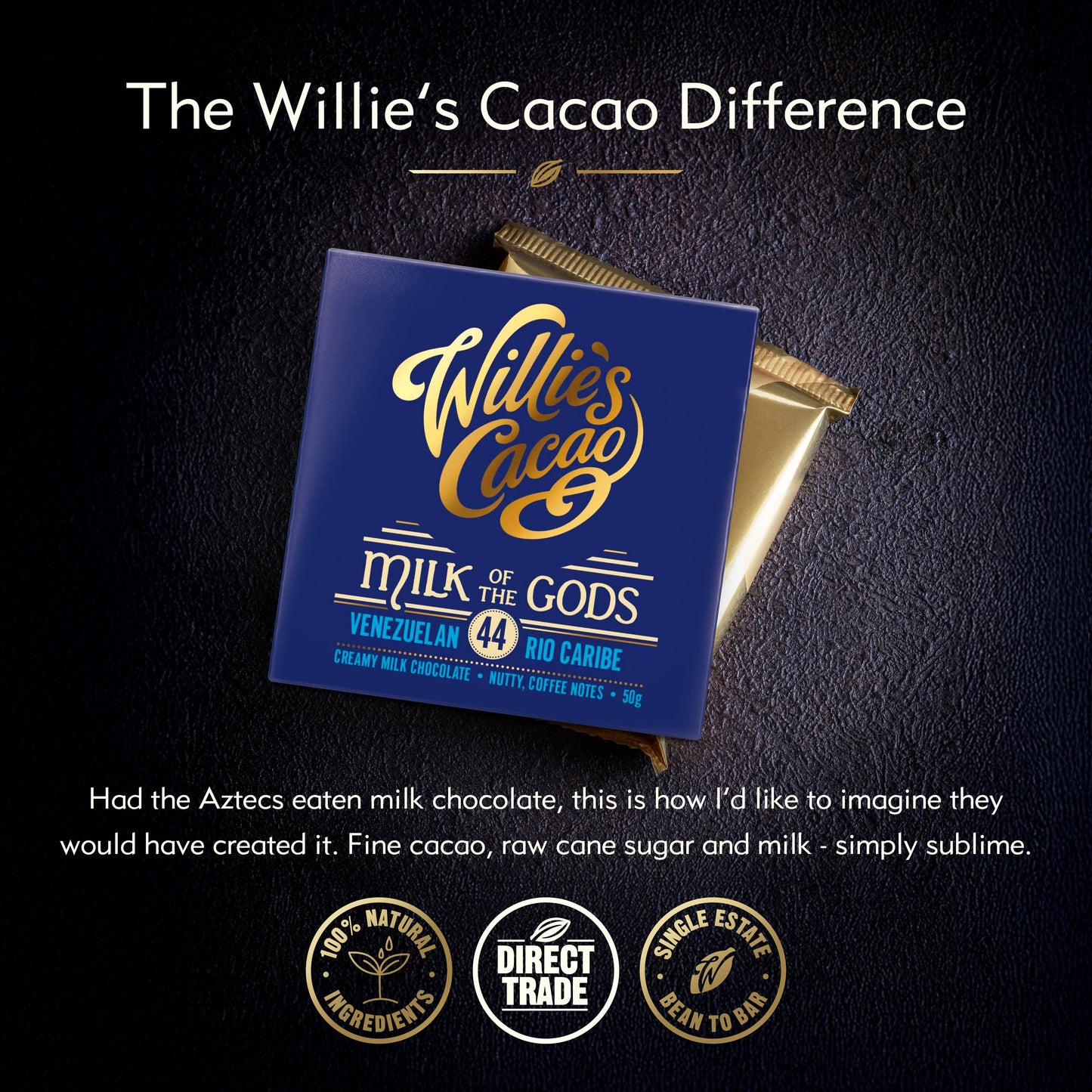 Milk of the Gods. Rio Caribe 44% rich milk chocolate bar