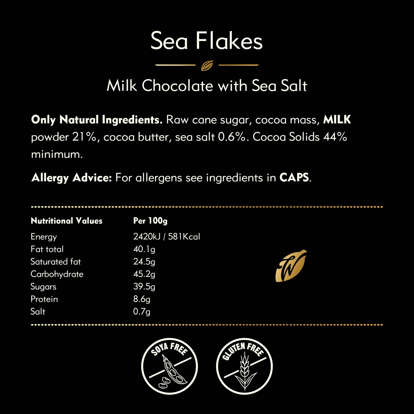 Sea Flakes. Milk Chocolate bar with Cornish Sea Salt flakes
