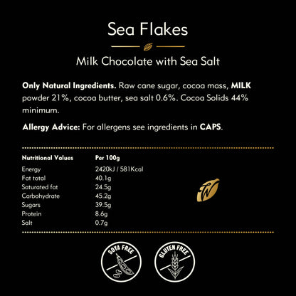 Sea Flakes. Milk Chocolate bar with Cornish Sea Salt flakes