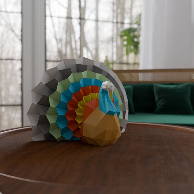 3D Sitting Turkey PaperCraft Origami Models
