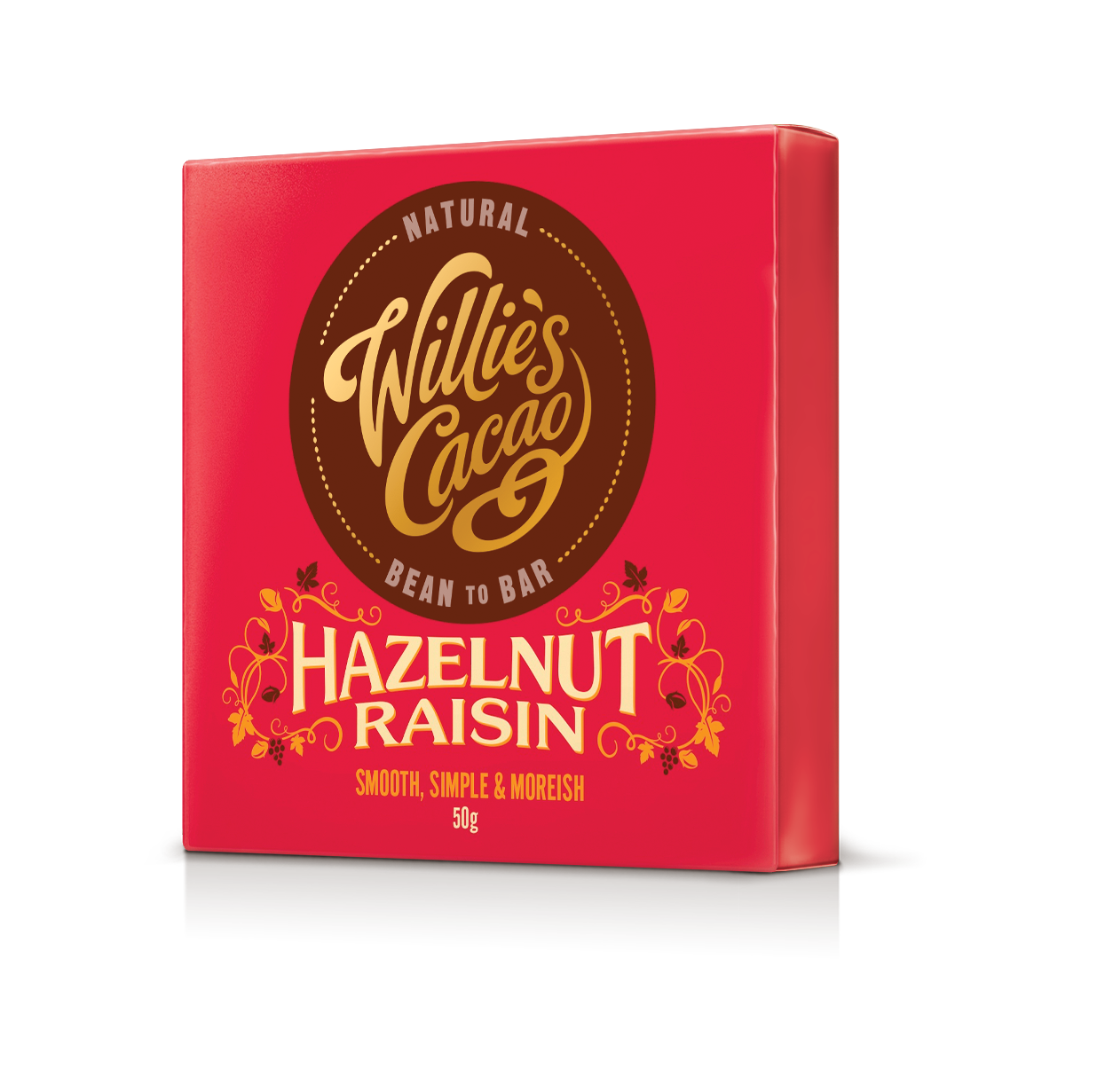 Hazelnut Raisin. Dark chocolate, 70% Cacao. Vegan. 50g bar