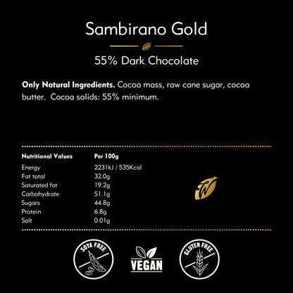 Sambirano 55% Dark Chocolate bar. Juicy Fruit Notes. Vegan