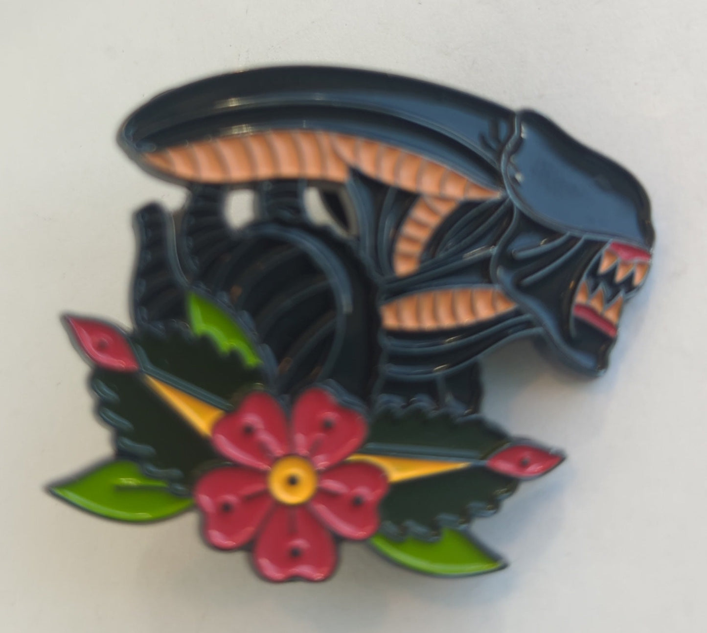 Xenomorph and Flowers Tattoo Alien Enamel Pin
