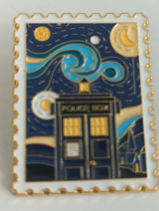Starry Night Stamp TARDIS Doctor Who Dr Enamel Pin