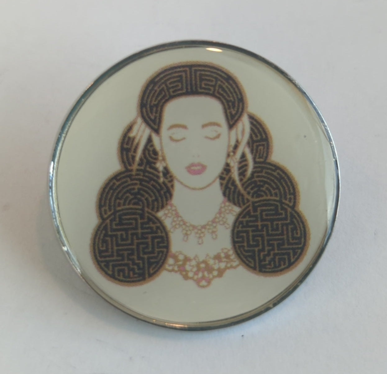 Sarah with Labyrinth Hair Maze Labyrinth Enamel Pin