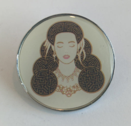 Sarah with Labyrinth Hair Maze Labyrinth Enamel Pin