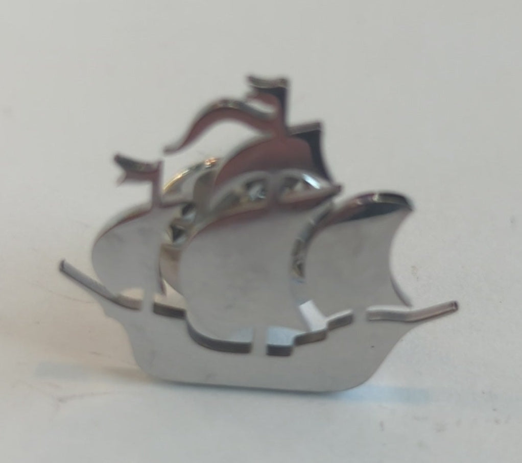 Pirate Ship Galley Silver Enamel Pin
